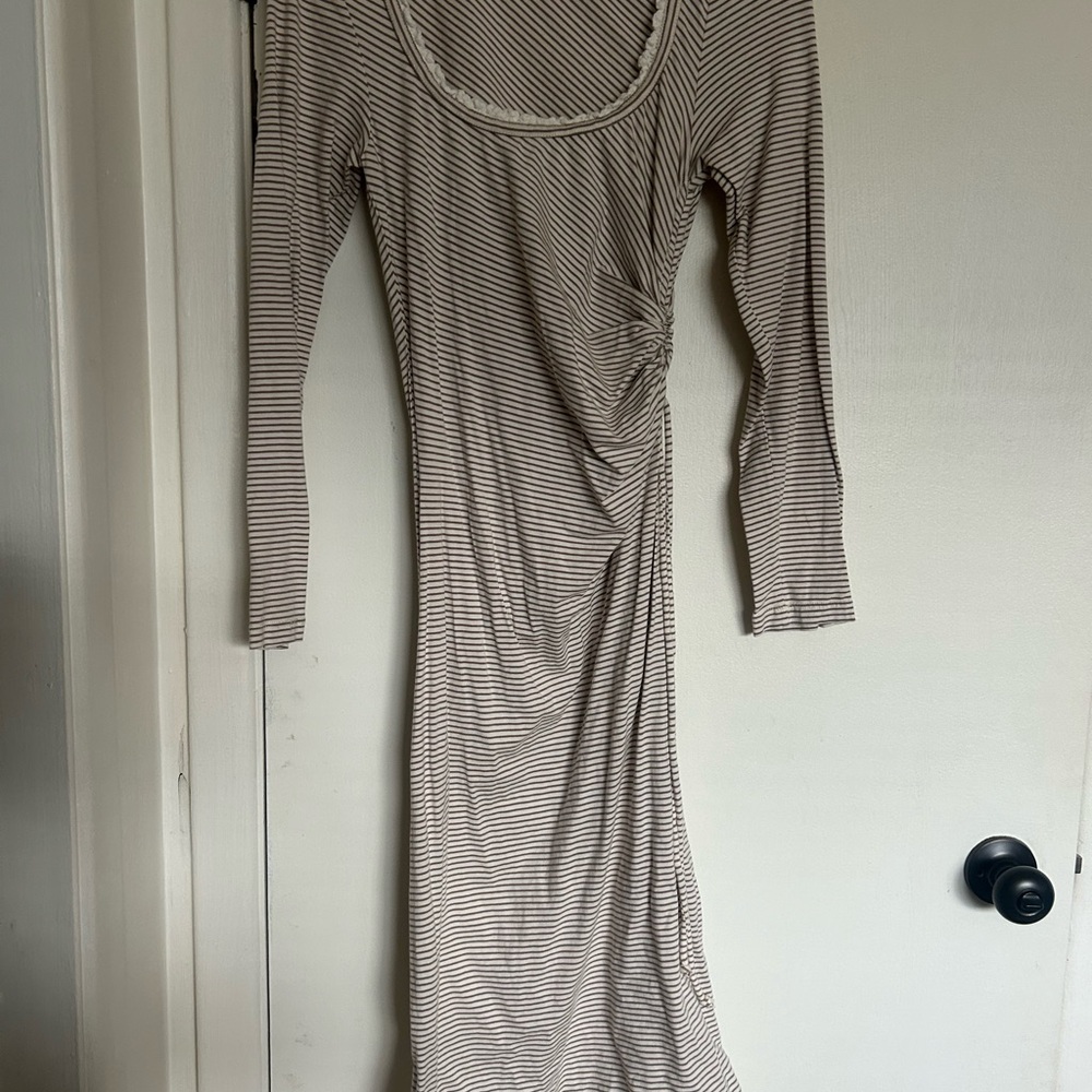 Anthropologie Beige Striped Long Sleeve Dress